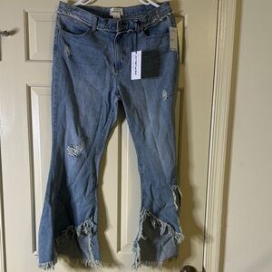 For The Republic Blue Distressed Flare Jeans